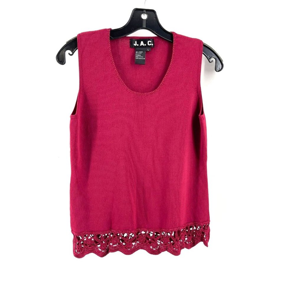 J.A.C. Sleeveless Red Knit Tank Shirt Top Crochet Accent Hem Size Large